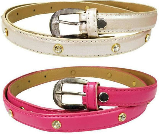 Girls Party Pink, Silver Artificial Leather Belt - HalfPe