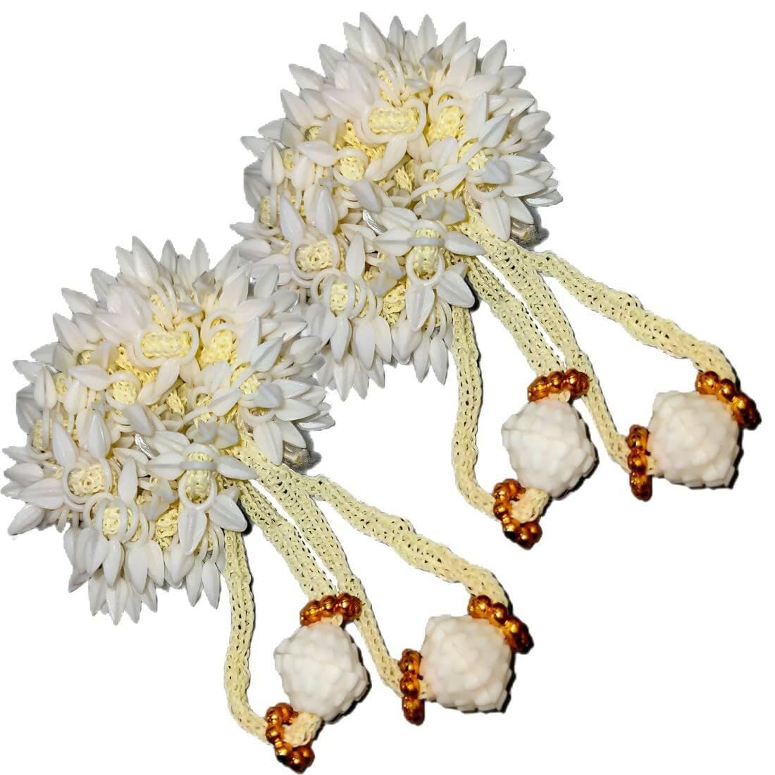 SENECIO Tagar Floral Bud With Golden Bead Tassel Mogra Jasmin Fragrant Hair Tie Ponytail Holder Bun Rubber Band (Pack of 6) - HalfPe