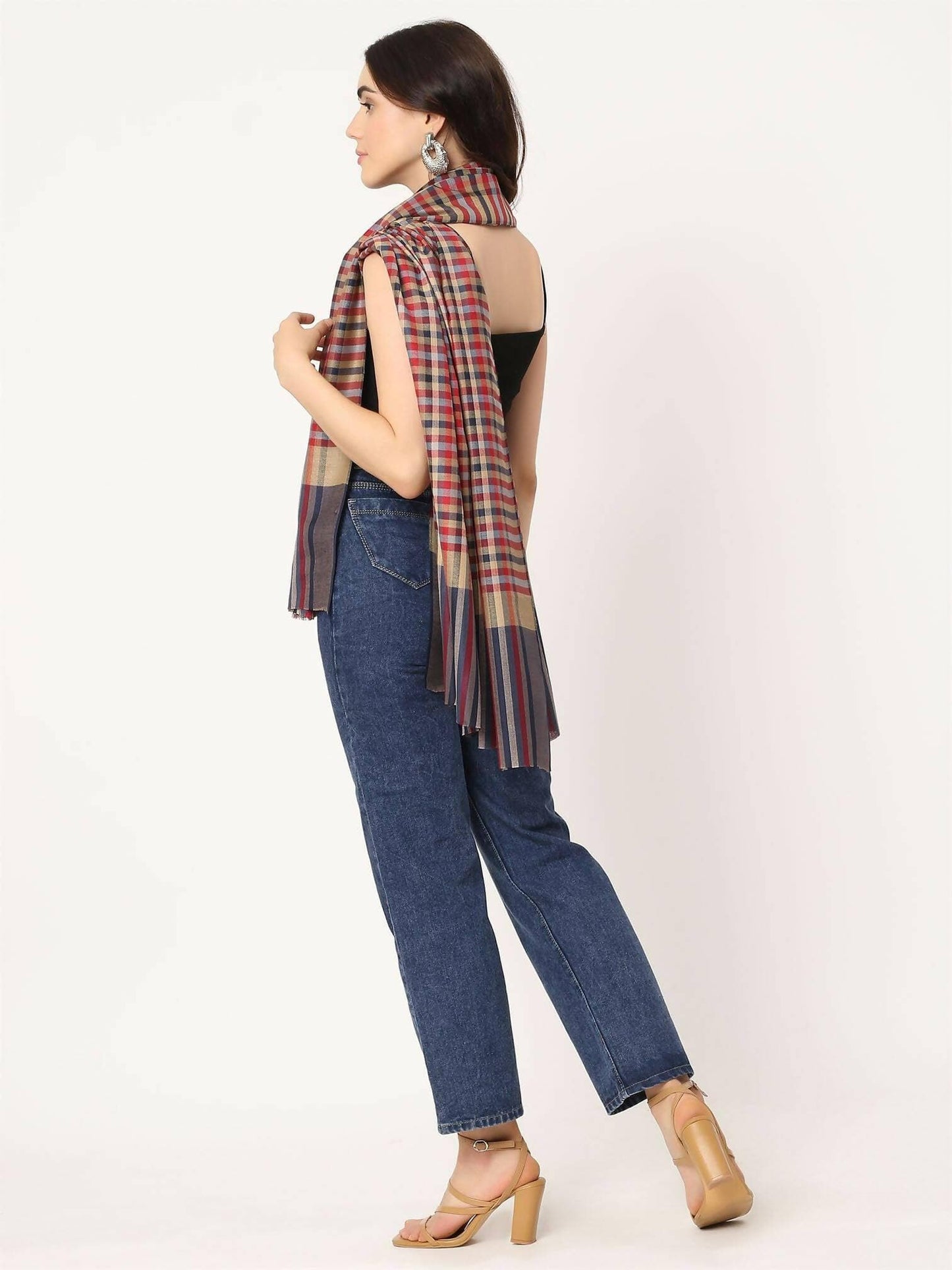 Blue Multi Check Shawl for women - HalfPe