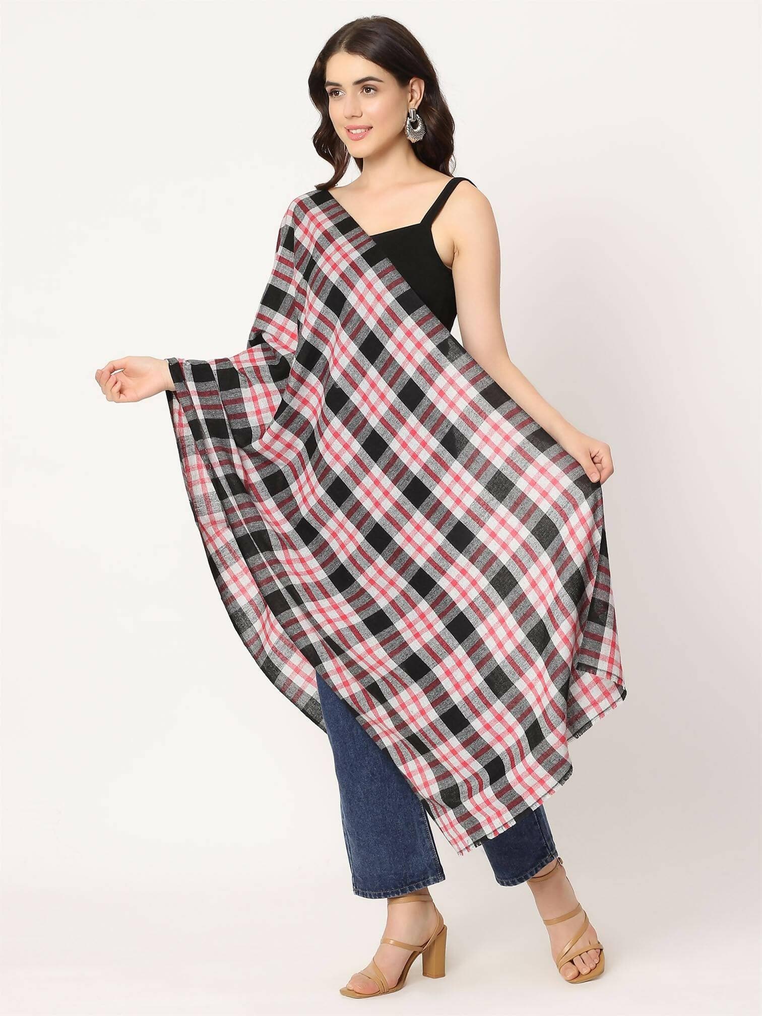 Red and Black Check Stole for women - HalfPe