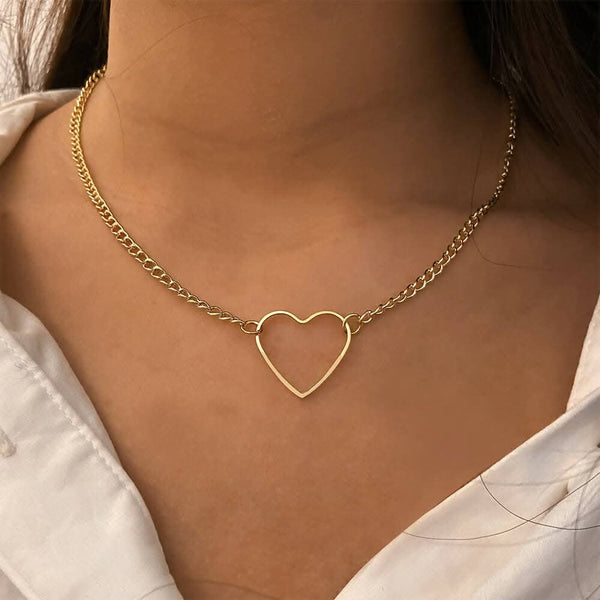 Pinapes Gold Hollow BIg Heart Necklace Fashion 2023 Jewelry Statement - HalfPe