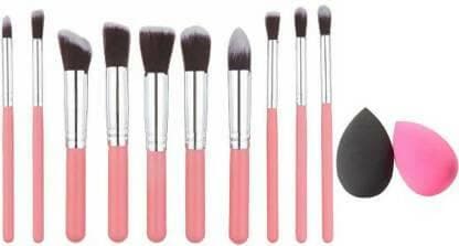 Bingeable 10Pcs Natural Professional Foundation Blending Brush Tool Cosmetic Kits Makeup Set Brushes+ Makeup Sponge Puff 2 Pcs (Pack of 10) - HalfPe