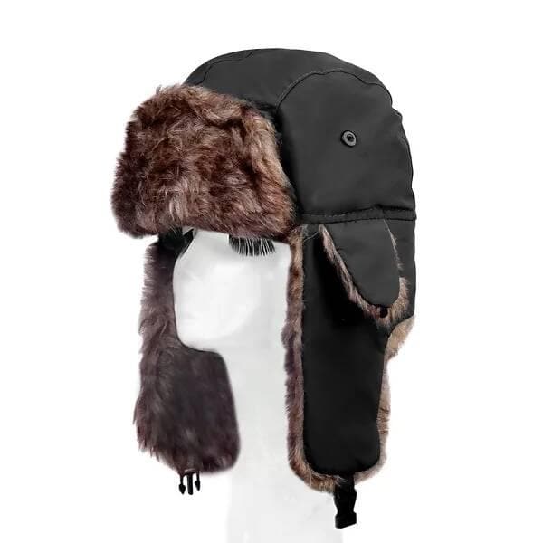 Unisex Men Women Russian Hat Trapper Bomber Warm Trooper Ear Flaps Winter Ski Hat Cap With Gloves (Black) - HalfPe