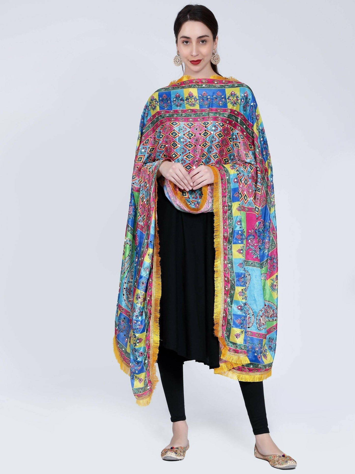 Chiffon Digital Print Pakistani Dupatta with Heavy Mirror Work - HalfPe