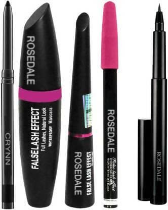 Crynn Smudge Proof Essential Makeup HD9 Beauty Kajal & Rosedale 3in1 Eyeliner , Mascara , Eyebrow Pencil & Yanqina 36H Swiss Insta Magnet Deep Black Liquid Eyeliner - HalfPe