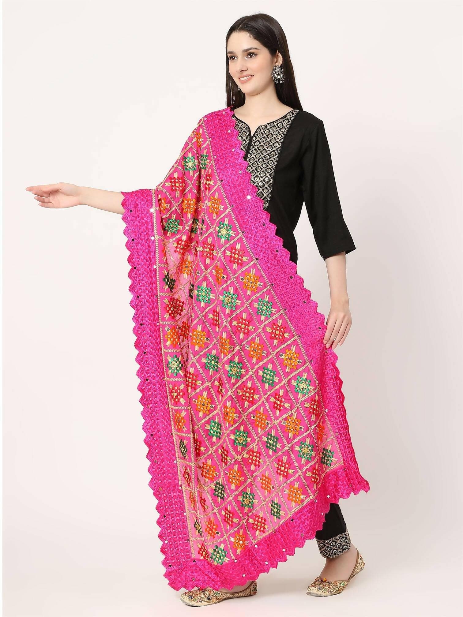 Magenta Multicolour Phulkari Embroidery Lace Border - HalfPe