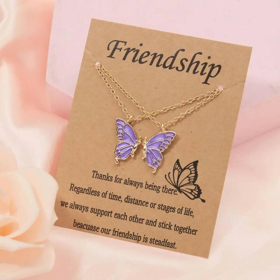 Pinapes Alloy Fashion Butterflies Purple Wing Necklace (Set of 2) - HalfPe