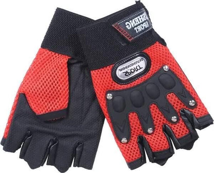 Gloves Military Rubber Hard Knuckle Gloves Fingerless Cycling Gloves (Red)  - HalfPe