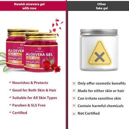 Newish Aloe Vera Gel Enriched With Rose For Face & Skin | Pure & Natural Face Gel For Prevent Pimples & Acne (200G) - HalfPe