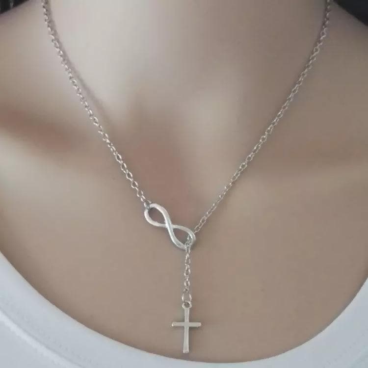 Pinapes Silver Color Hollow Cross Necklace for Girls Men - HalfPe