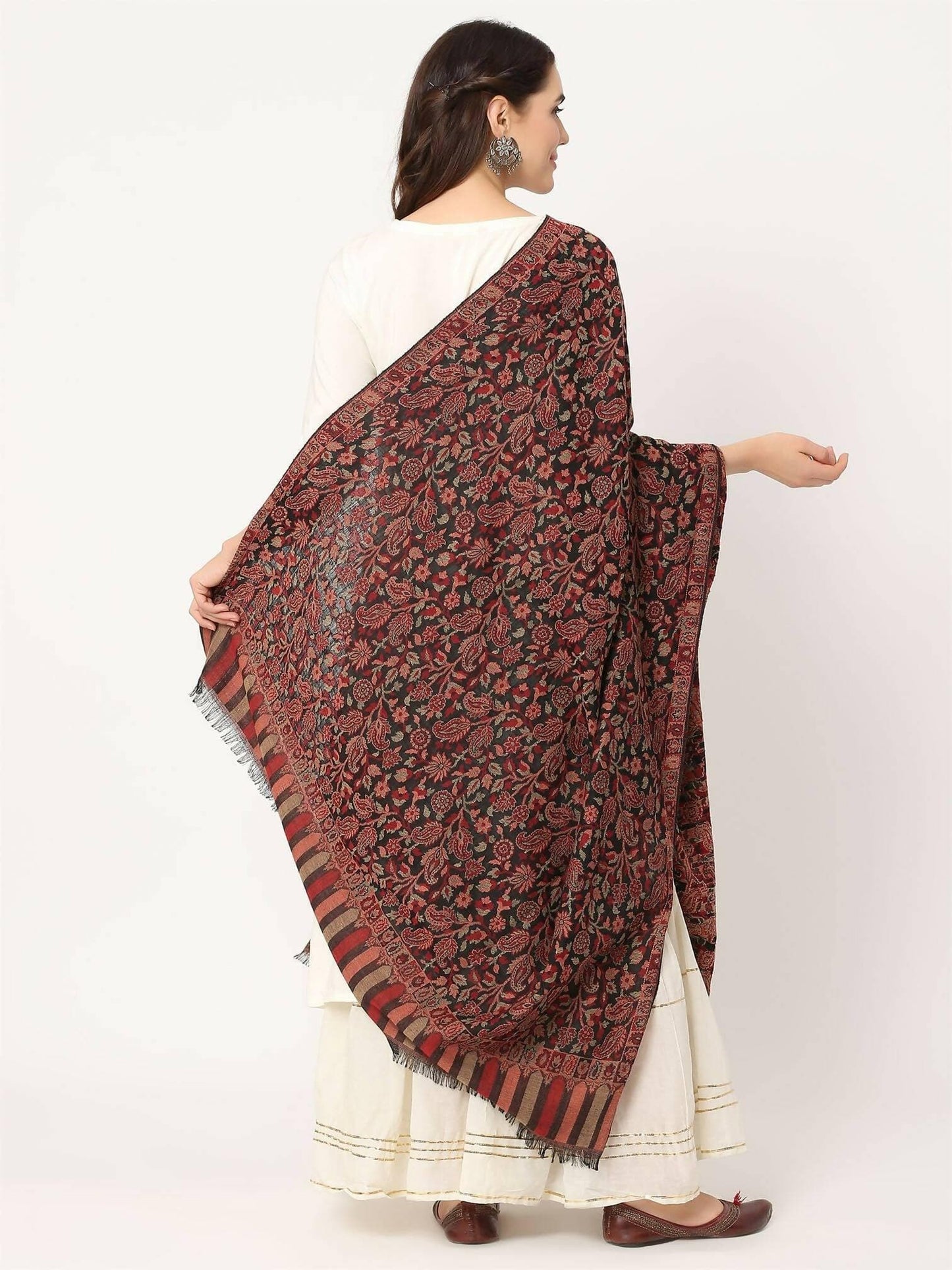 Pure Wool Kani Multiweave Shawl(Black ) - HalfPe