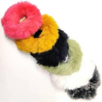 SENECIO® 6Pc Korean Faux Fur Soft Random Multicolor Fluffy Trendy Hair Tie Scrunchies Rubber Band - HalfPe