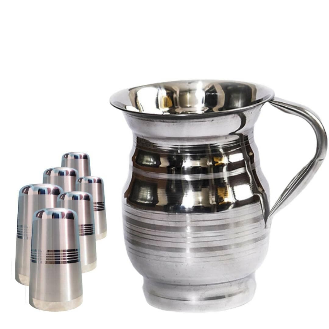 SHINI LIFESTYLE Stainless Steel Jug With Steel Glass Set (7) - HalfPe