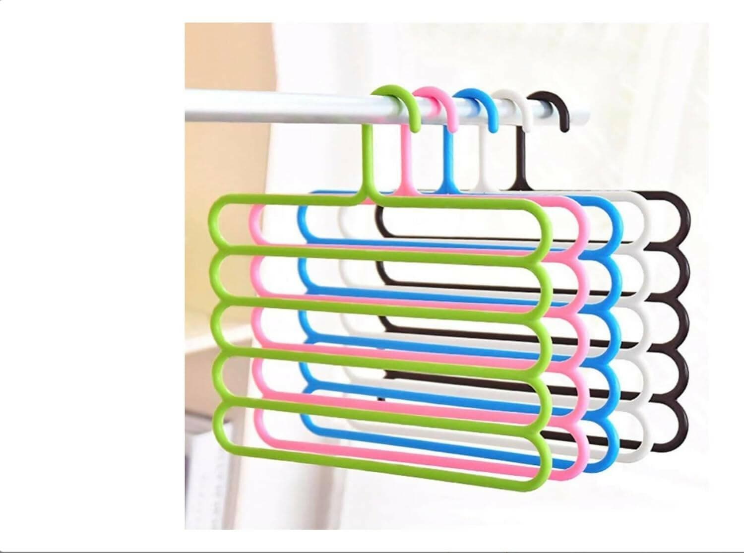 Plastic 5 Layer Multipurpose Clothes Hanger, Set of 5 (Multicolour) - HalfPe