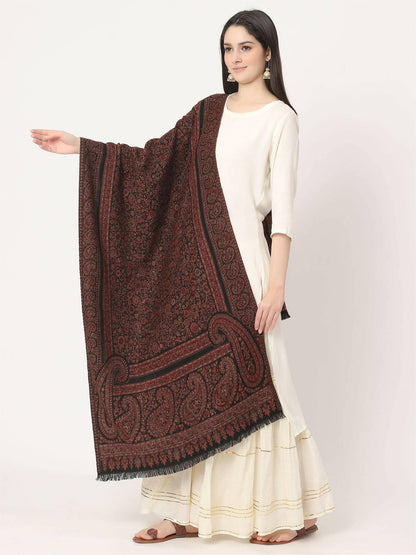 Black Brown Paisley Wool Stole for women - HalfPe