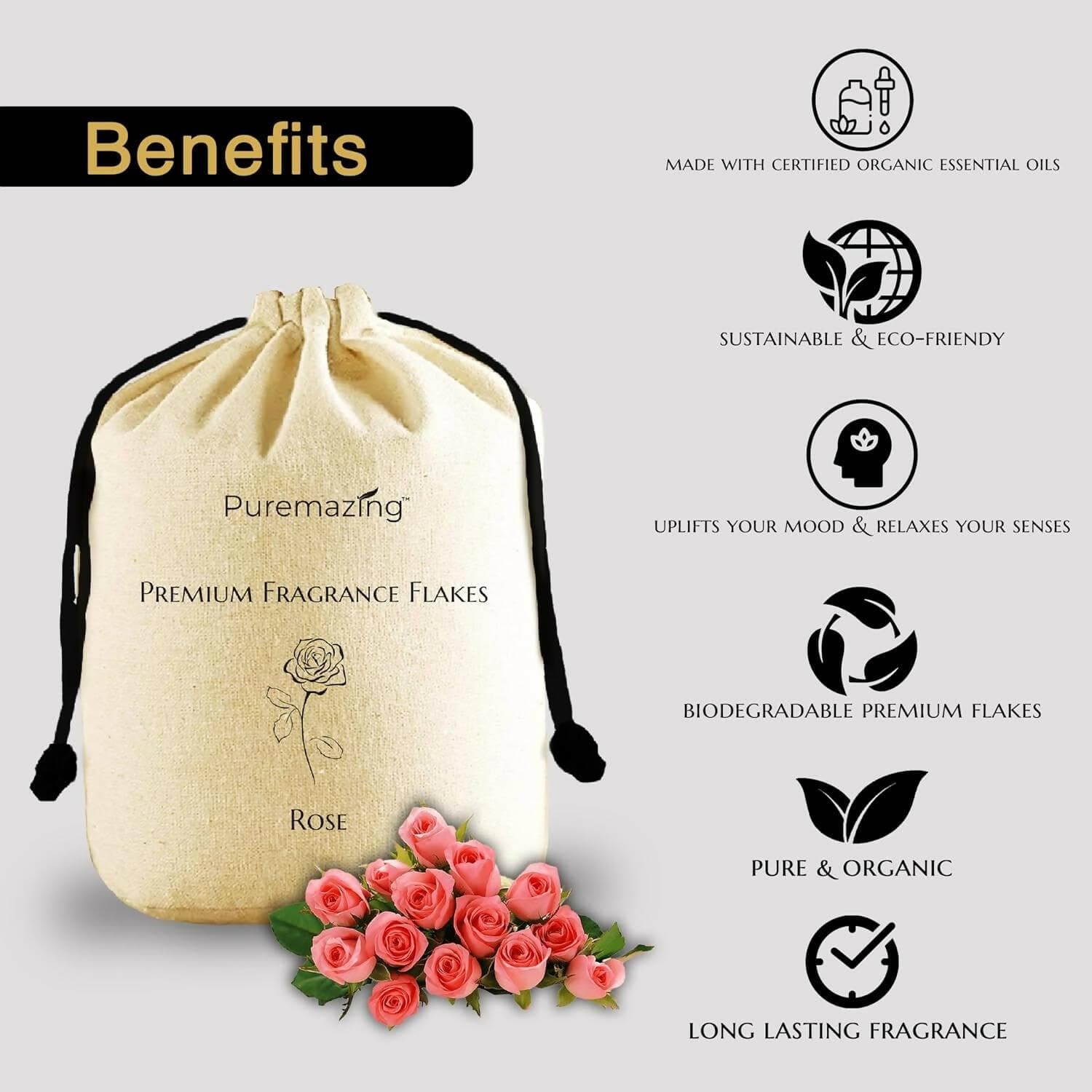 Puremazing Premium Rose Fragrance Flakes Bag Long Lasting Car Fresheners | Biodegradable & Eco Friendly | Car Air Freshener for Dashboard - HalfPe