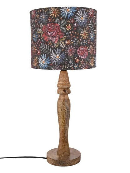 Wooden Black Floral Stich Lamp - HalfPe