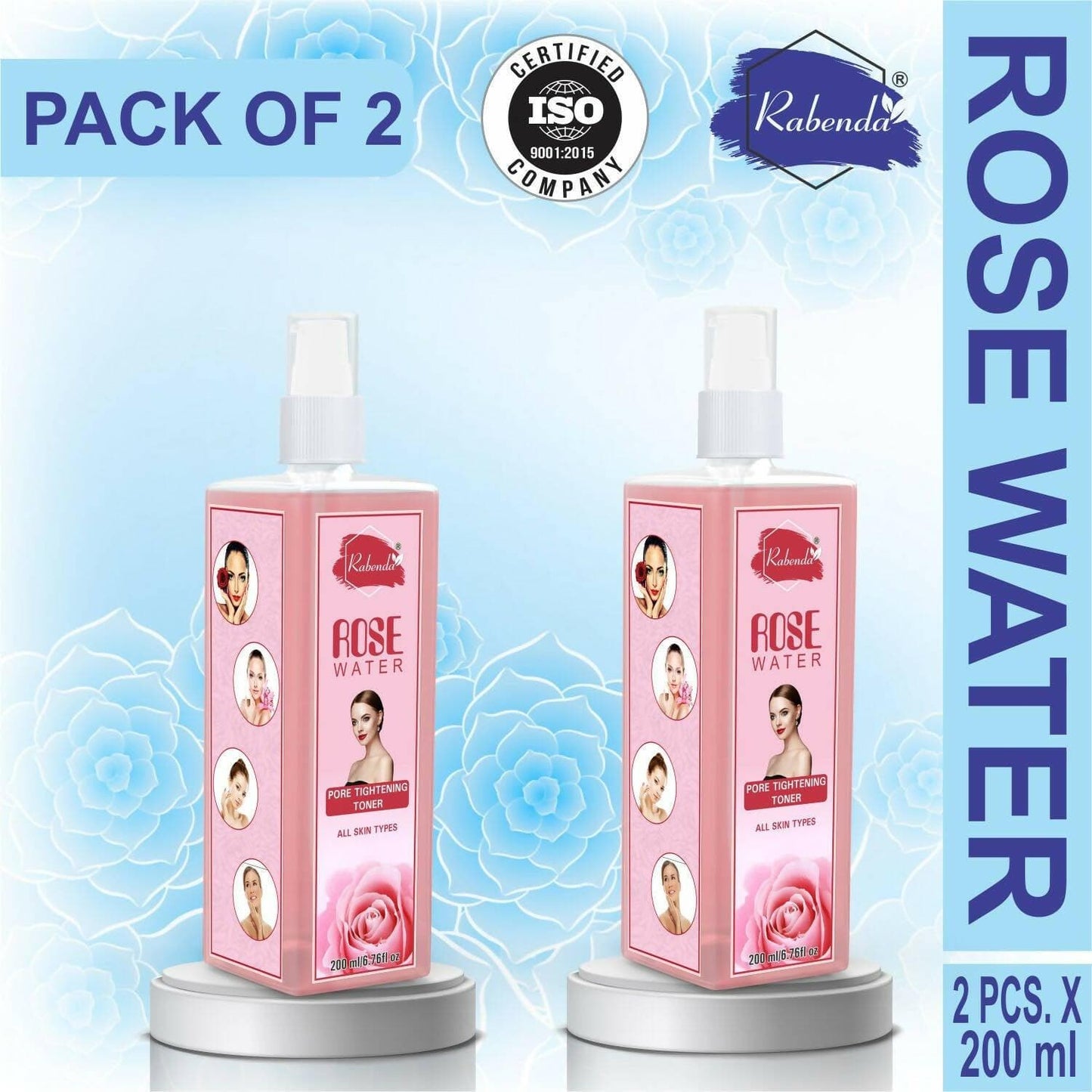 Rabenda Rose Water, Helps in Skin toning, For Men and Women, Gulab Jal, Chemical Free - 200ML (Pack of 2) - HalfPe