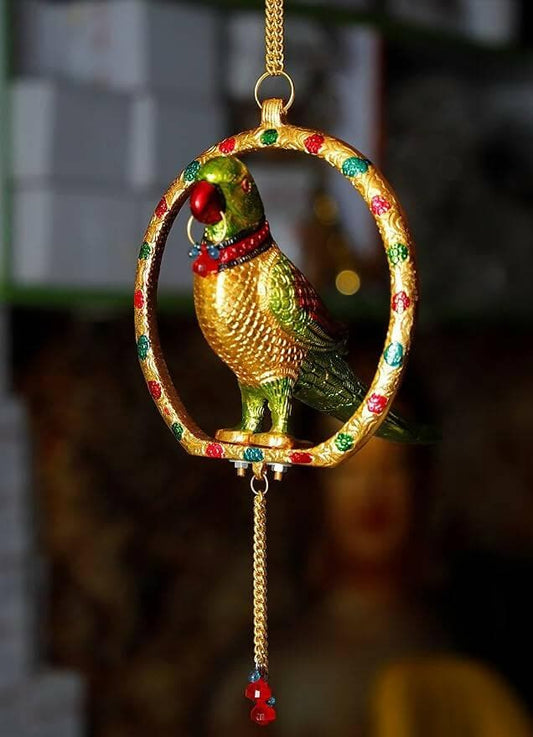 KridayKraft Metal Hanging Parrot Statue Showpiece Figurines (Medium size, Golden) - HalfPe