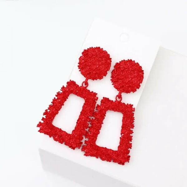 Pinapes Rectangle Geometric Metallic Earrings (Red) - HalfPe