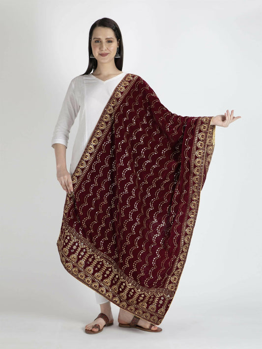 Marron Embroidered Dupatta For Women - HalfPe