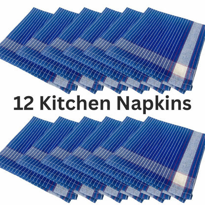 Cleaning Machine Washable Multipurpose Cotton Checked and Stripe Kitchen Napkins (Set of 12) - HalfPe