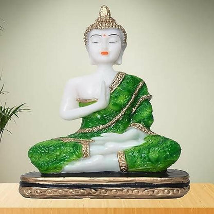 KariGhar Antique Meditating Buddha Statue Idol Perfect for Home | Prayer Room | Living Room | Decoration & Gifting (A0107 (Green)) - HalfPe