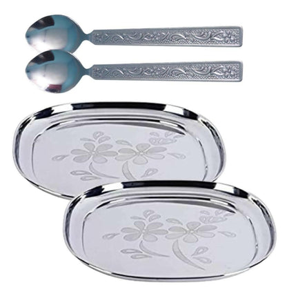 SHINI LIFESTYLE Plates for dining With Spoon Set (pack of 4) - HalfPe