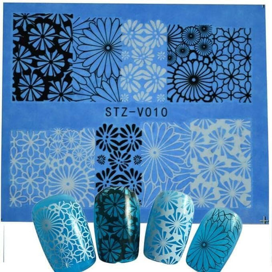 SENECIO Full Wraps Nail Art Manicure Decals Water Transfer Stickers ( Black White Flower ) - HalfPe