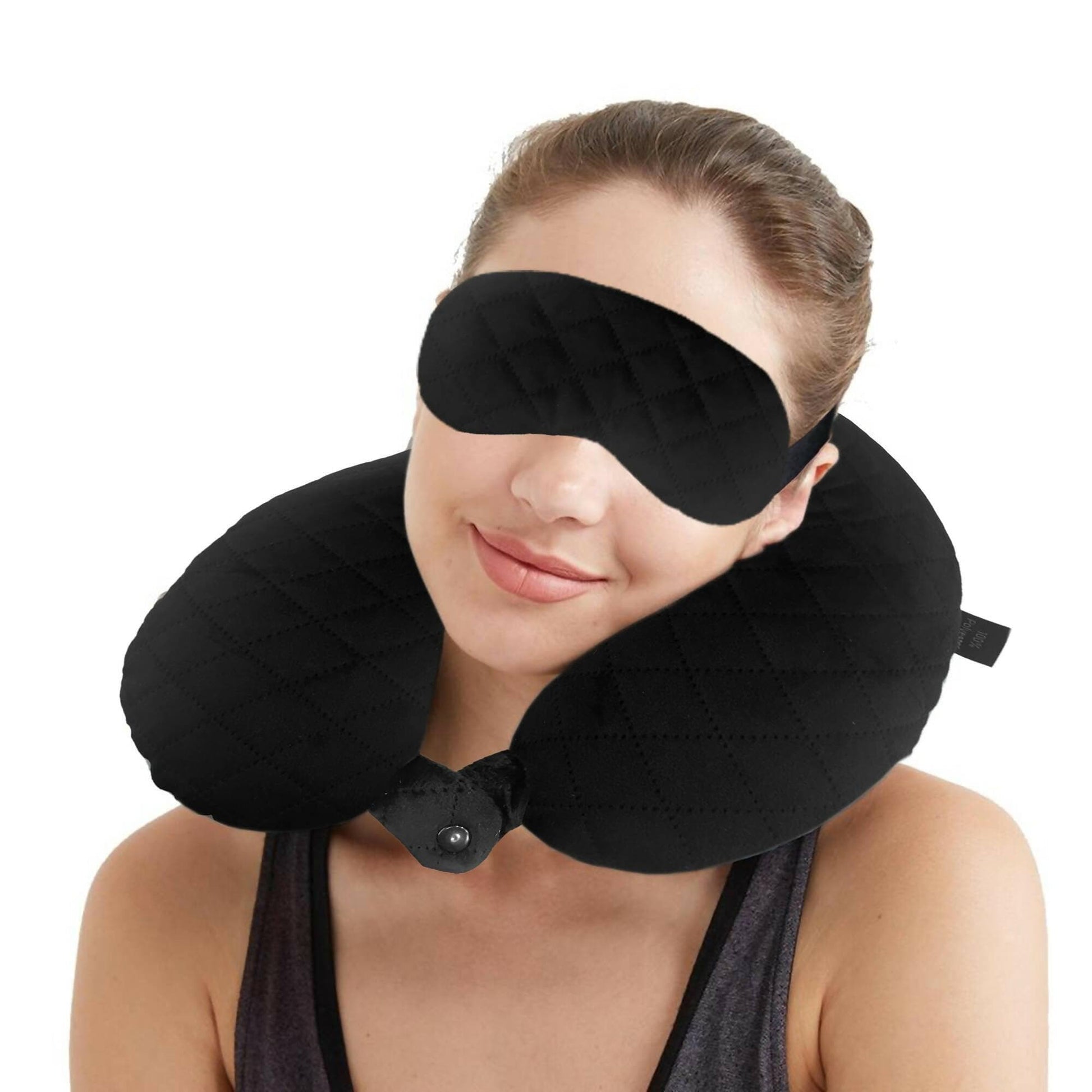 Travel Neck Pillow and Eye mask Set for Car Travel, Quilted Velvet Neck Rest, Flights for Men and Women, Head and Neck Rest Support, eye mask for sleeping, sleeping mask Black - HalfPe