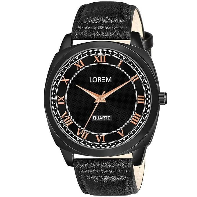 LOREM Black Cubic Designer Printed Dial Analog Watch For Men LR87 - HalfPe