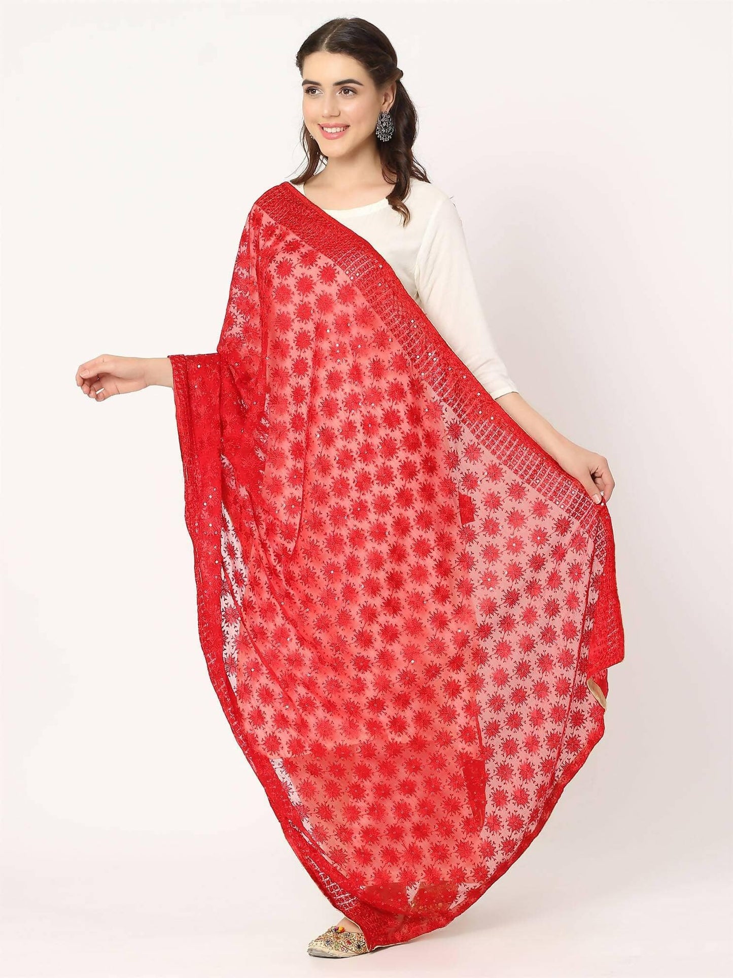 Red Sequined Phulkari Embroidery - HalfPe