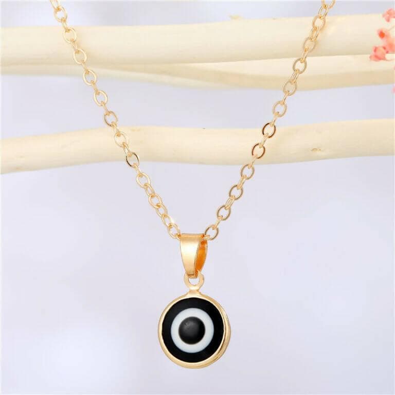 Pinapes Blue Turkish Evil Eye Pendant Chain Necklace for Women (Black, pack of 2) - HalfPe