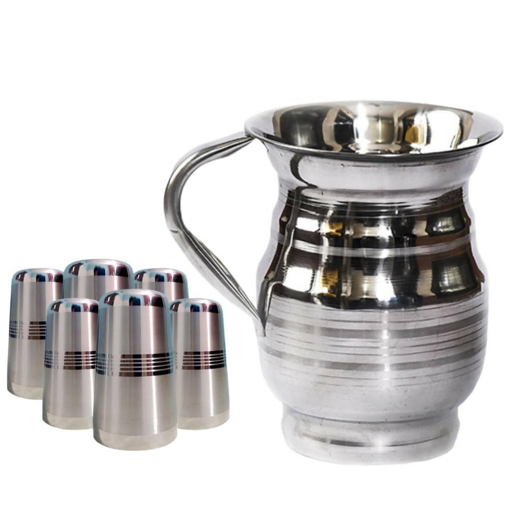 SHINI LIFESTYLE Stainless Steel Jug With Steel Glass Set (7) - HalfPe