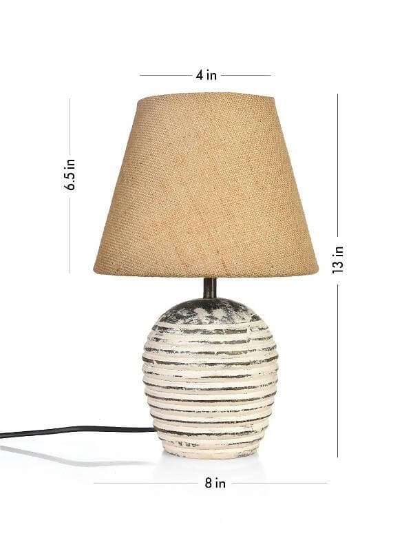 Striped Wooden White Lamp With Brown Jute Shade - HalfPe