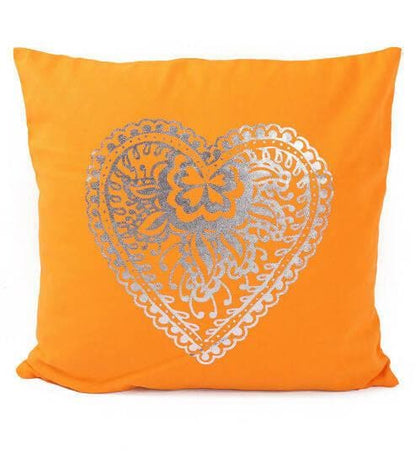 Lushomes Cushion covers 16 inch x 16 inch, Sofa Cushion Cover, Foil Printed Sofa Pillow Cover, festive cushion covers (Size 16 x 16 Inch, Set of 2, Orange) - HalfPe