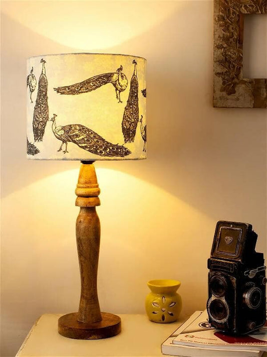 Wooden Peacock Print Lamp - HalfPe