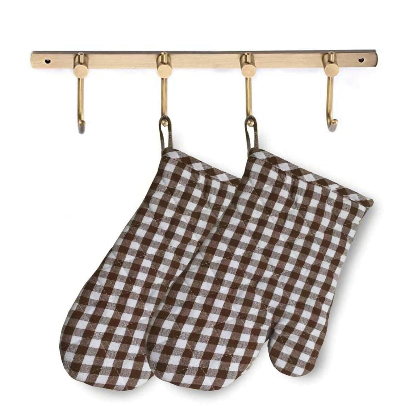 Lushomes Oven Gloves, Brown Small Checks Microwave Gloves - HalfPe