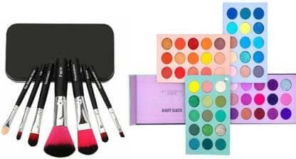 Bingeable HDA 60 Color Board Eye Shadow Palette Shimmer Matte and Glitter& 7 Pcs Makeup Brush Set (2 Items in the set) - HalfPe