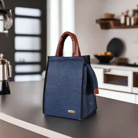 LOREM Linen Textured Insulated Tiffin Bag/Lunch Bag (Blue) - HalfPe