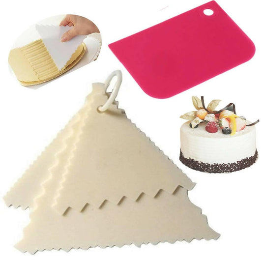 SENECIO Set Multi Shape Cake Decorating Icing Comb and Dough Cutter Chocolate Bark Maker Baking Scrapping DIY Tools(4Pc) - HalfPe