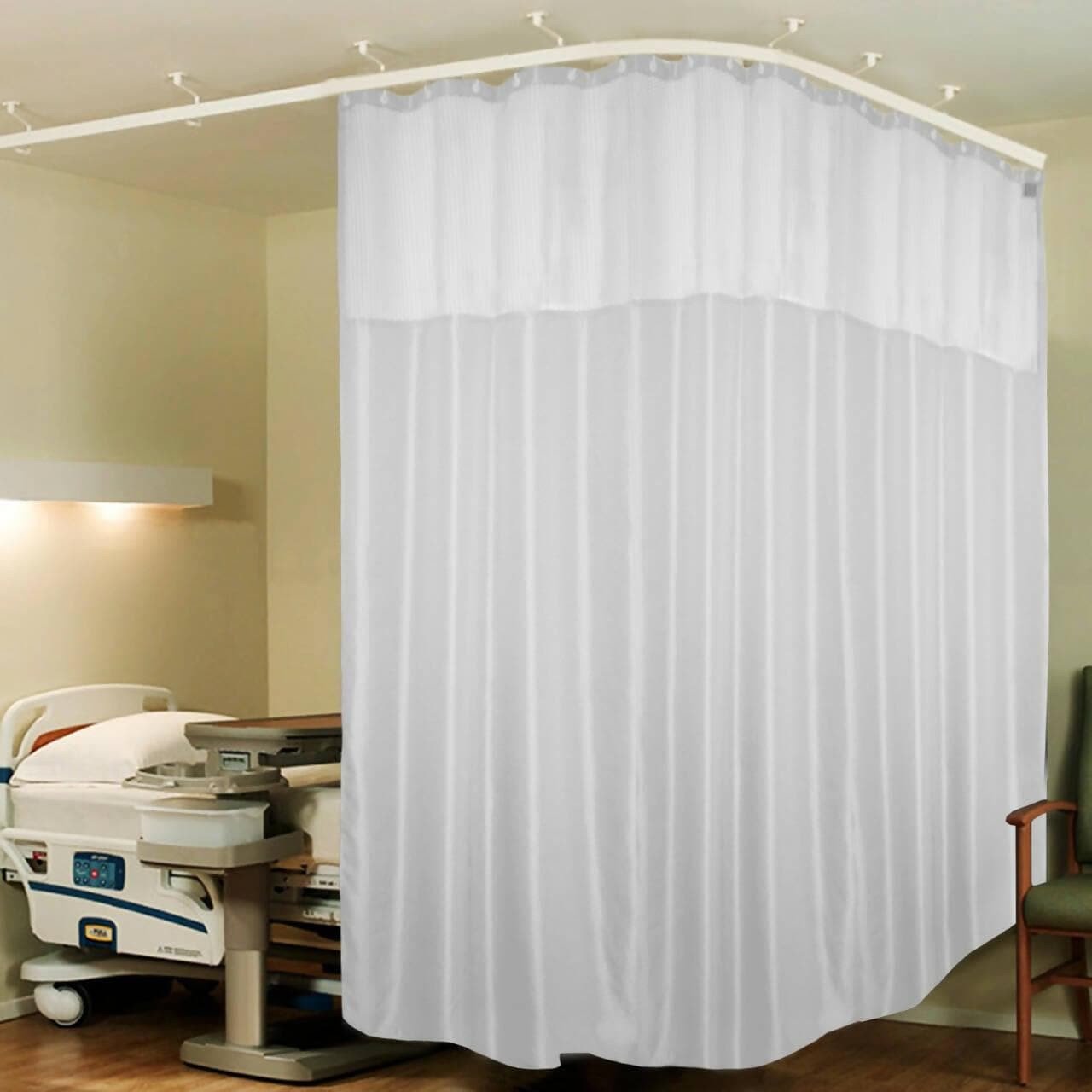 Hospital Partition Curtains, Clinic Curtains Size 16 FT W x 7 ft H, Channel Curtains with Net Fabric, 100% polyester 32 Rustfree Metal Eyelets 32 Plastic Hook, White, Zig Zag Design (16x7 FT) - HalfPe