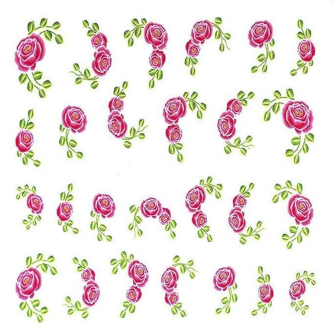 SENECIO Green Leaves Pink Rose Valentine Love Nail Art Manicure Decals Slide Water Transfer Stickers 1 Sheet Size - HalfPe