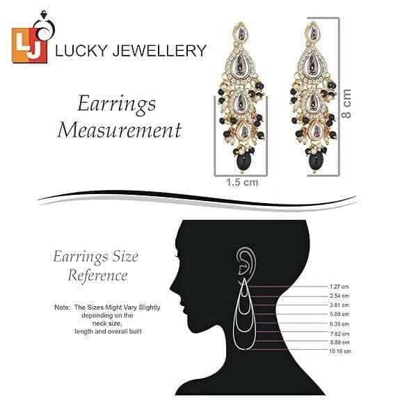 LUCKY JEWELLERY Gold Plated White Black Color Tika Earring Necklace Combo Kundan Jewellery Set - HalfPe