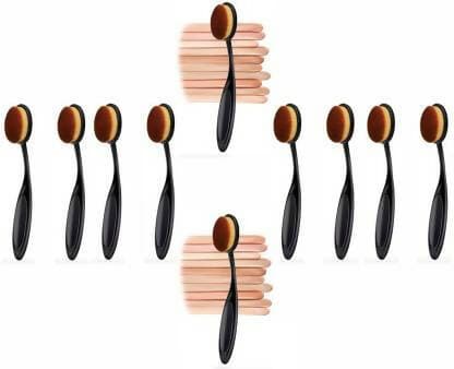 Bingeable 10 Pcs Oval Professional Makeup Brushes Set Soft Synthetic Multi Purpose Makeup Brushes Set (Gold\Multi color,PACK OF 10) - HalfPe