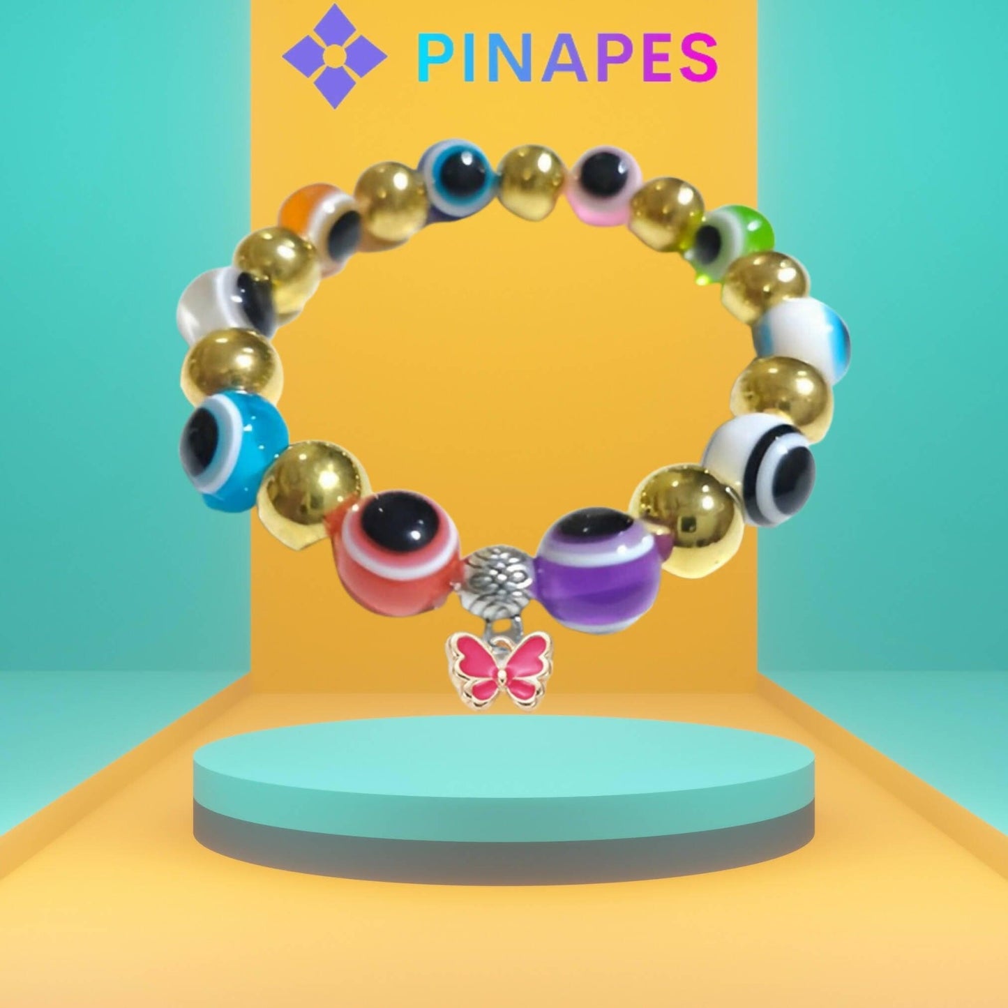 Pinapes Stylish Evil Eye Bracelet with Butterfly Pendant Ward off Negativity with Artificial Beads (Multi Color) - HalfPe