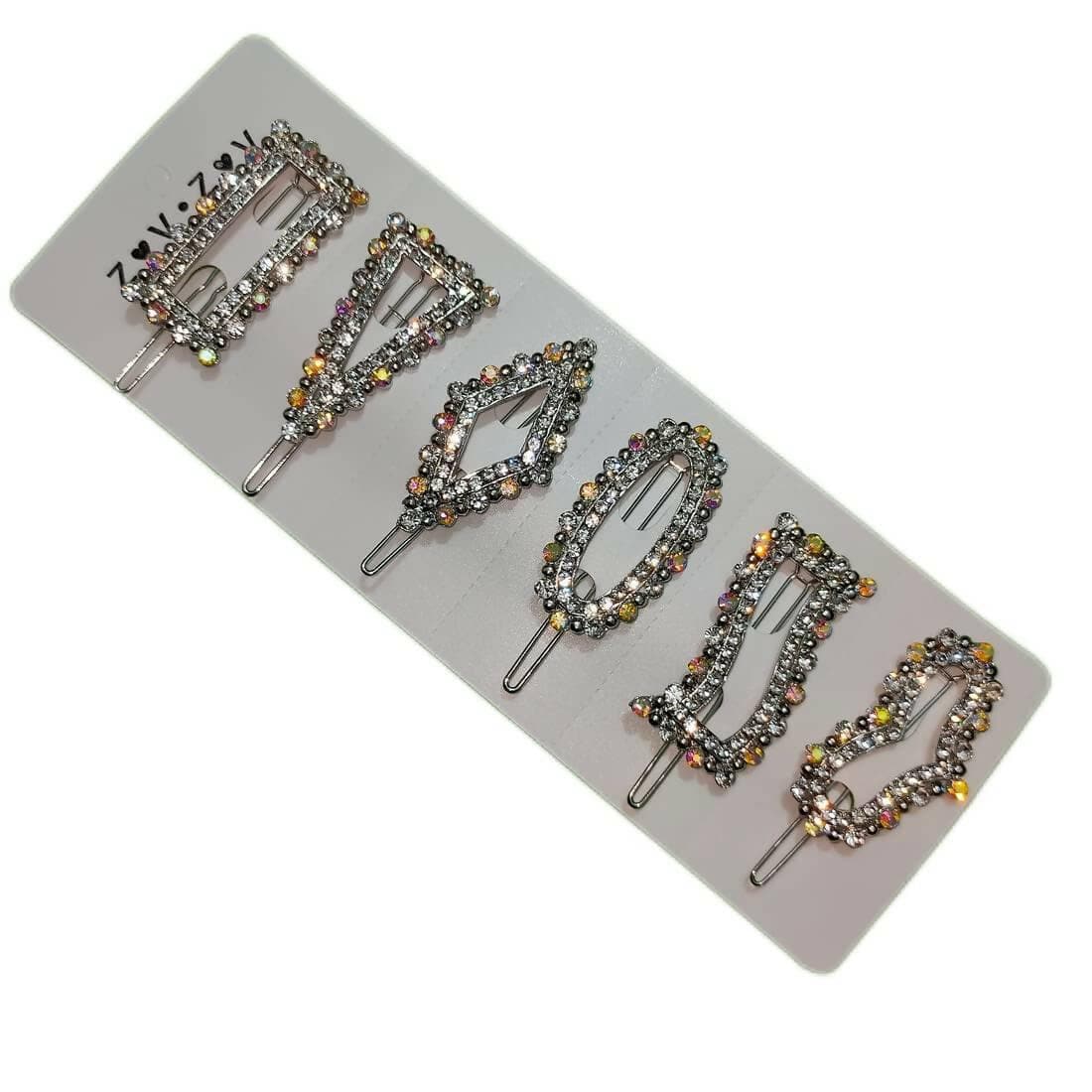 SENECIO Crystal Studded Hair Clip Pin Set For Girls & Women Floral Style A (6Pcs) - HalfPe