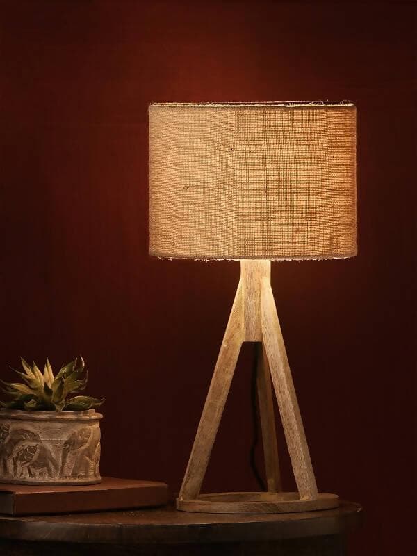 Jute Brown Trio Wooden Lamp - HalfPe