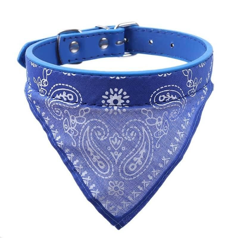 PetGains PGSD Triangle Bandana Scarf Pet Collar with Adjustable PU Leather Neckerchief (XL)- Blue - HalfPe