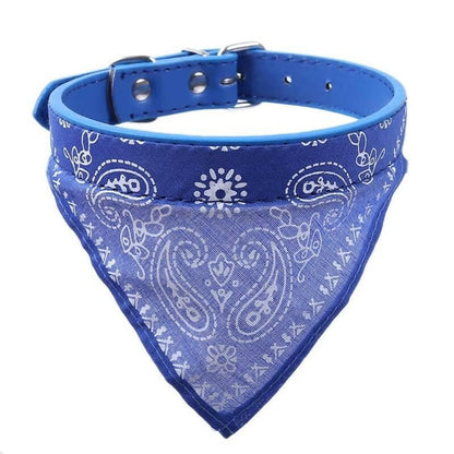 PetGains PGSD Triangle Bandana Scarf Pet Collar with Adjustable PU Leather Neckerchief (XL)- Blue - HalfPe